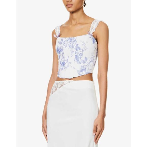 Reformation Brigitta floral-print linen corset top